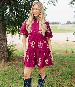 (J.Marie) The Athena Puff Sleeve Dress-Wine