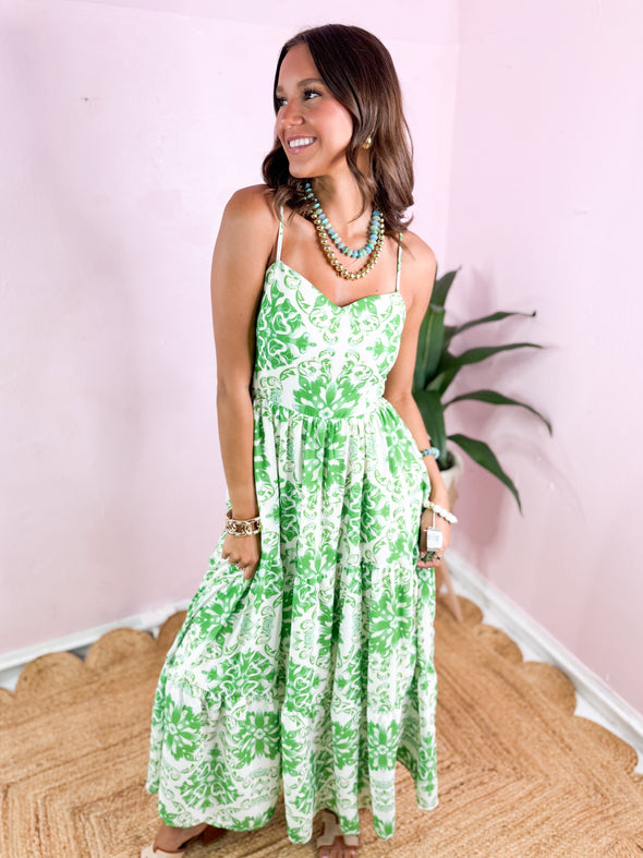 The Qualey Printed Midi Dress-Sage