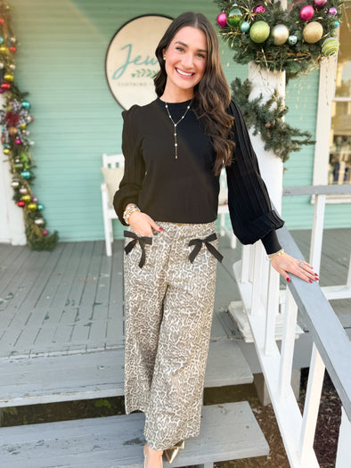 The Marcie Leopard Bow Pants-Cream