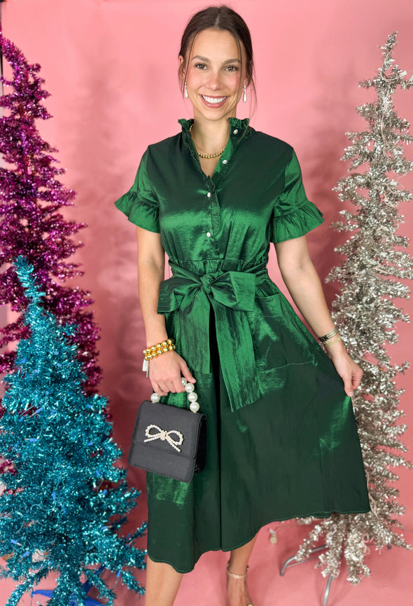 (J.Marie) The Keira Button-Up Midi Dress-Green