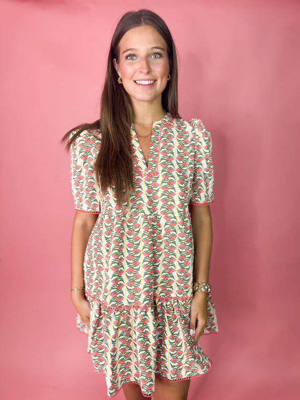 The Adelyn Floral Dress-Coral
