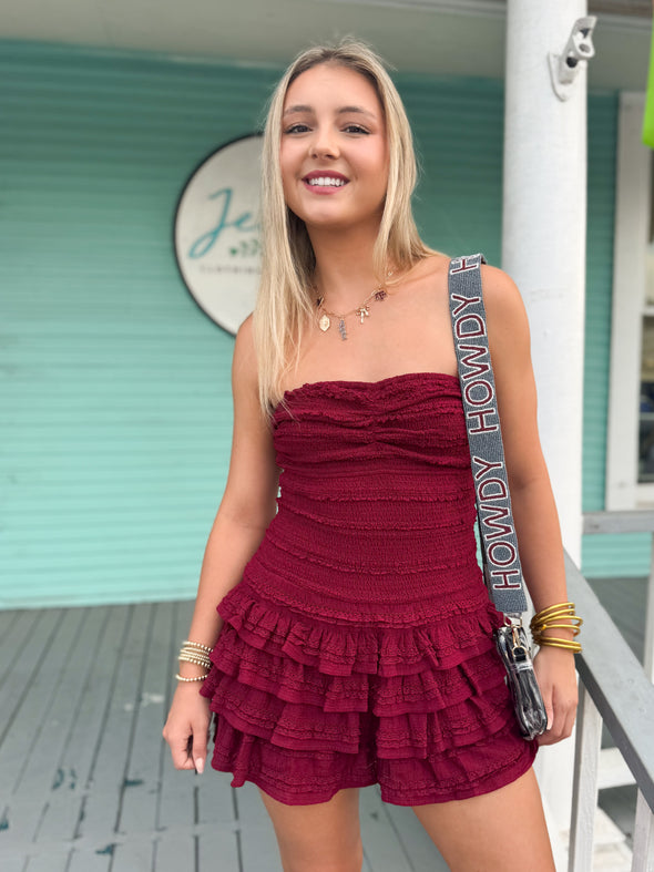 The Ava Strapless Romper Dress-Merlot