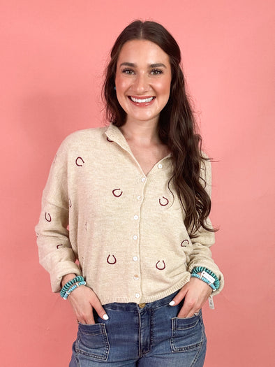 The Mia Horse Shoe Cardigan-Oat