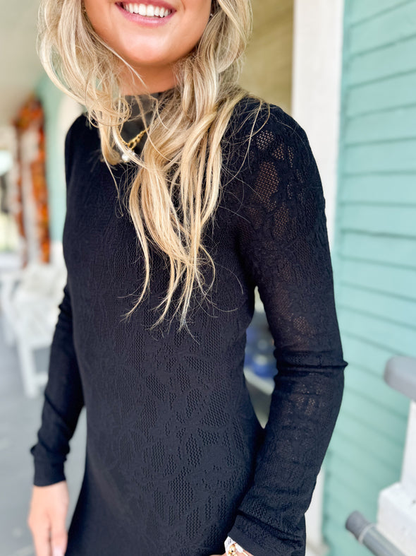 (Z Supply) The Aden Mesh Sweater Dress-Black