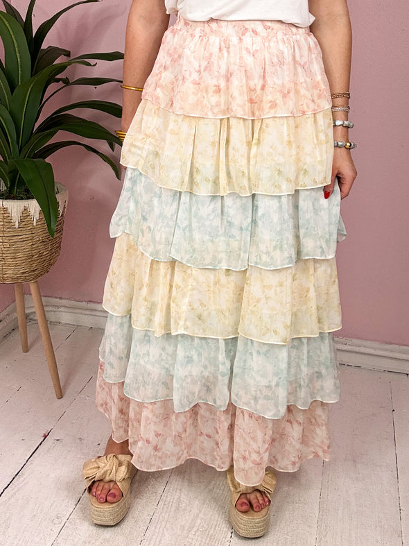 The Darcie Ruffle Skirt-Pink Multi