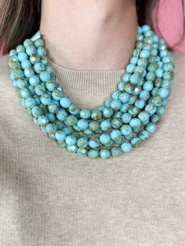 Chunky Beaded Layered Necklace-Multiple Colors