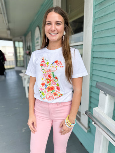 The Floral Bunny Tee-White