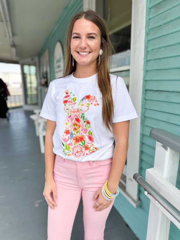 The Floral Bunny Tee-White