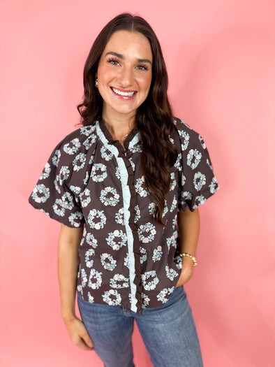 The Owen Floral Top-Brown