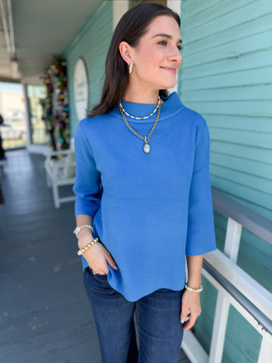 The Abby Mock Neck Sweater- Blue