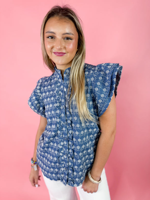 The Leo Floral Top-Denim
