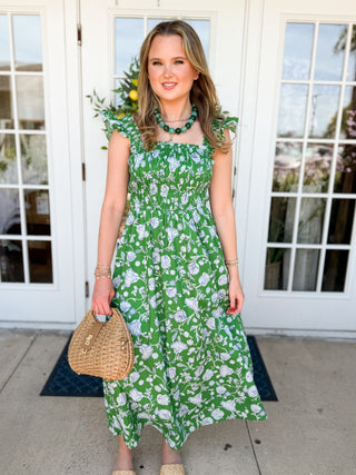 green floral smocked dress