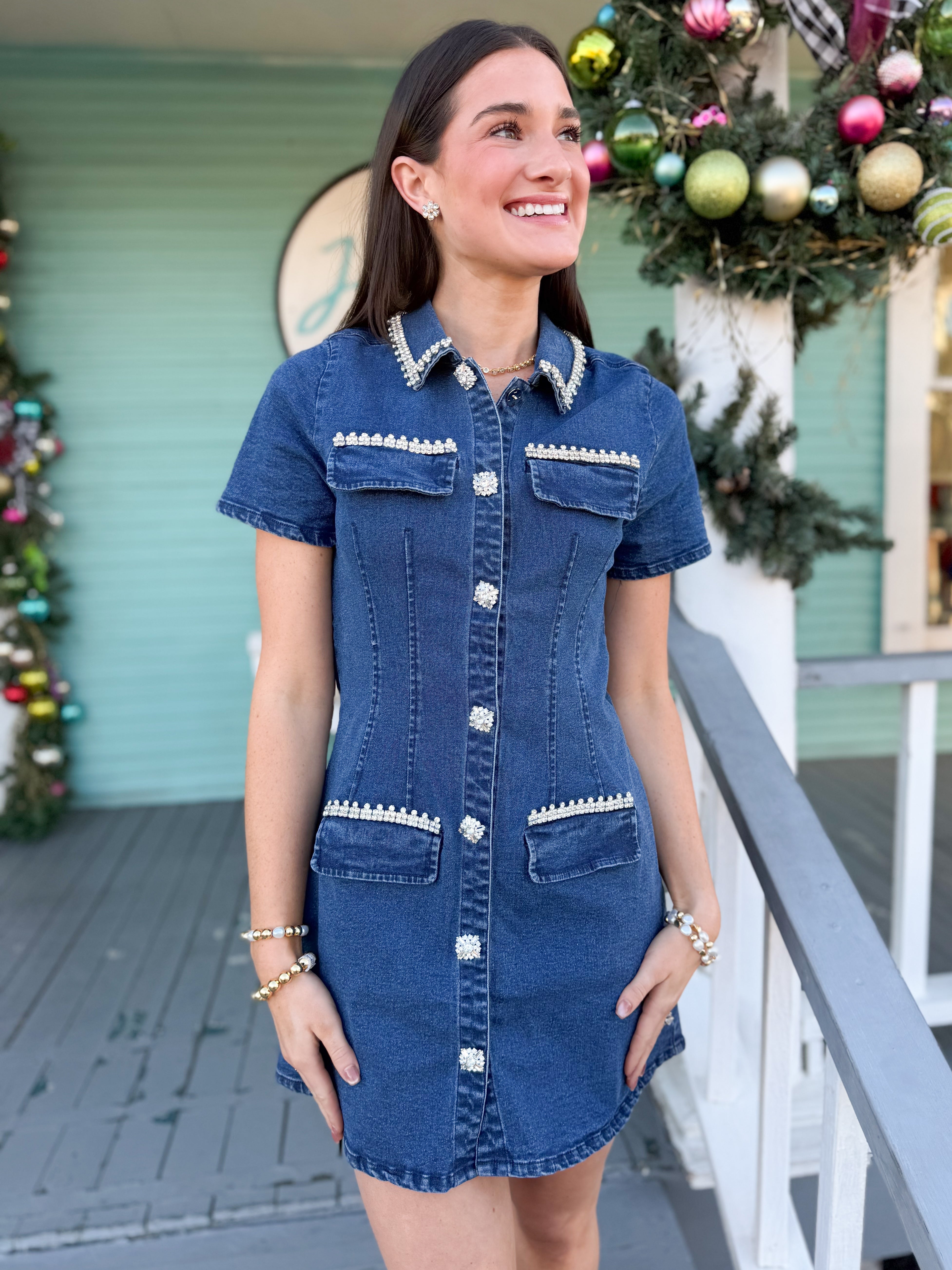The Paige Rhinestone Dress-Denim The Paige Rhinestone Dress-Denim