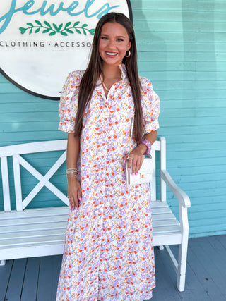 The Monica Floral Midi Dress-Cream