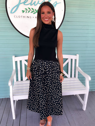 The Olivia Polka Dot Midi Dress-Black