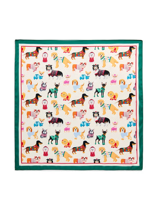 The Doggies Square Satin Scarf-Multi