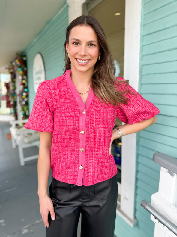 (THML) The Reese Tweed Top-Pink