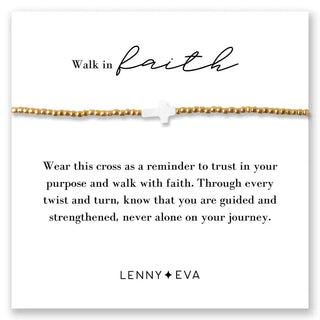 gold beaded bracelet with cross