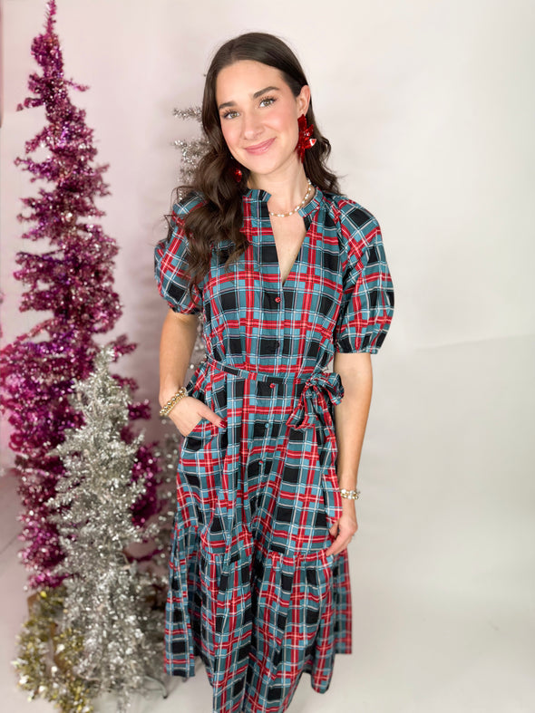 The Winston Plaid Midi Dress-Blue