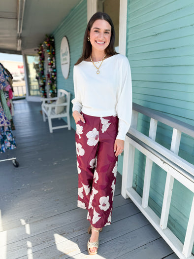 The Cecily Floral Pant-Ruby