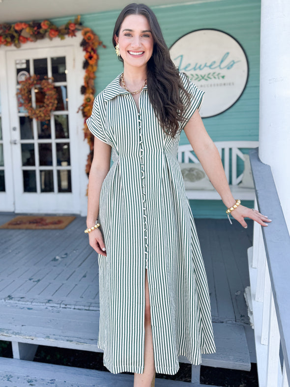 The Hunter Stripe Midi Dress-Green