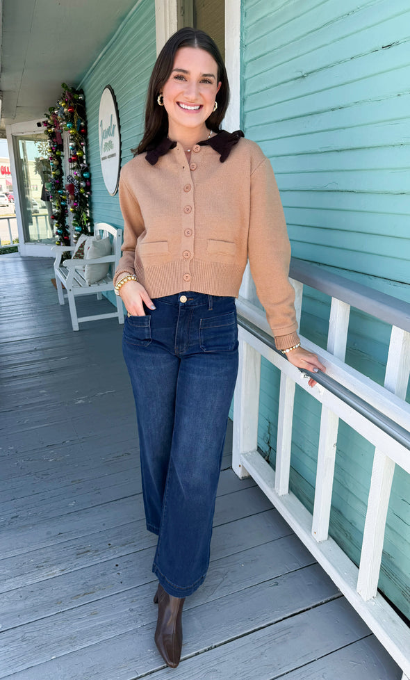 The Cathy Ruffle Cardigan-Camel