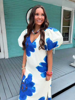 The Paulina Flower Midi Dress-Blue