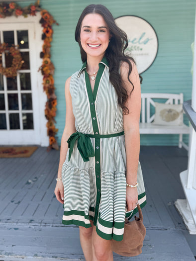 The Lillian Stripe Dress-Green