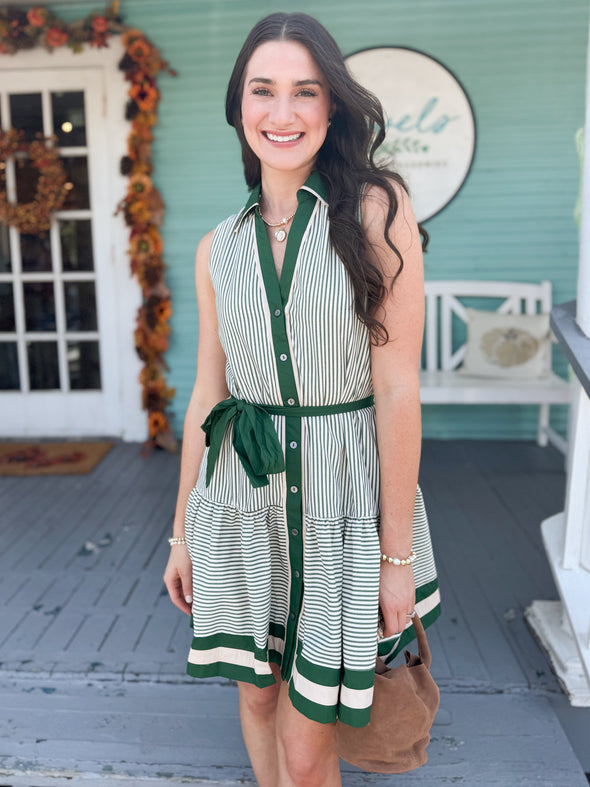 The Lillian Stripe Dress-Green