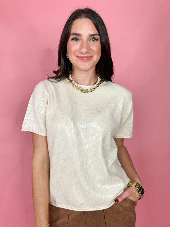 The Frances Sequin Top-Ivory