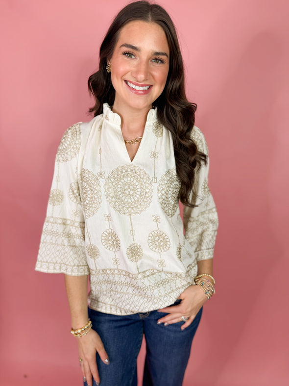 The Zoe Metallic Top-Ivory