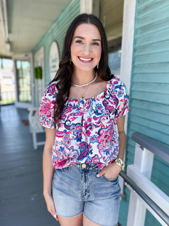 The Lewis Floral Top-Fuchsia