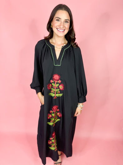 The Paula Embroidered Midi Dress-Black