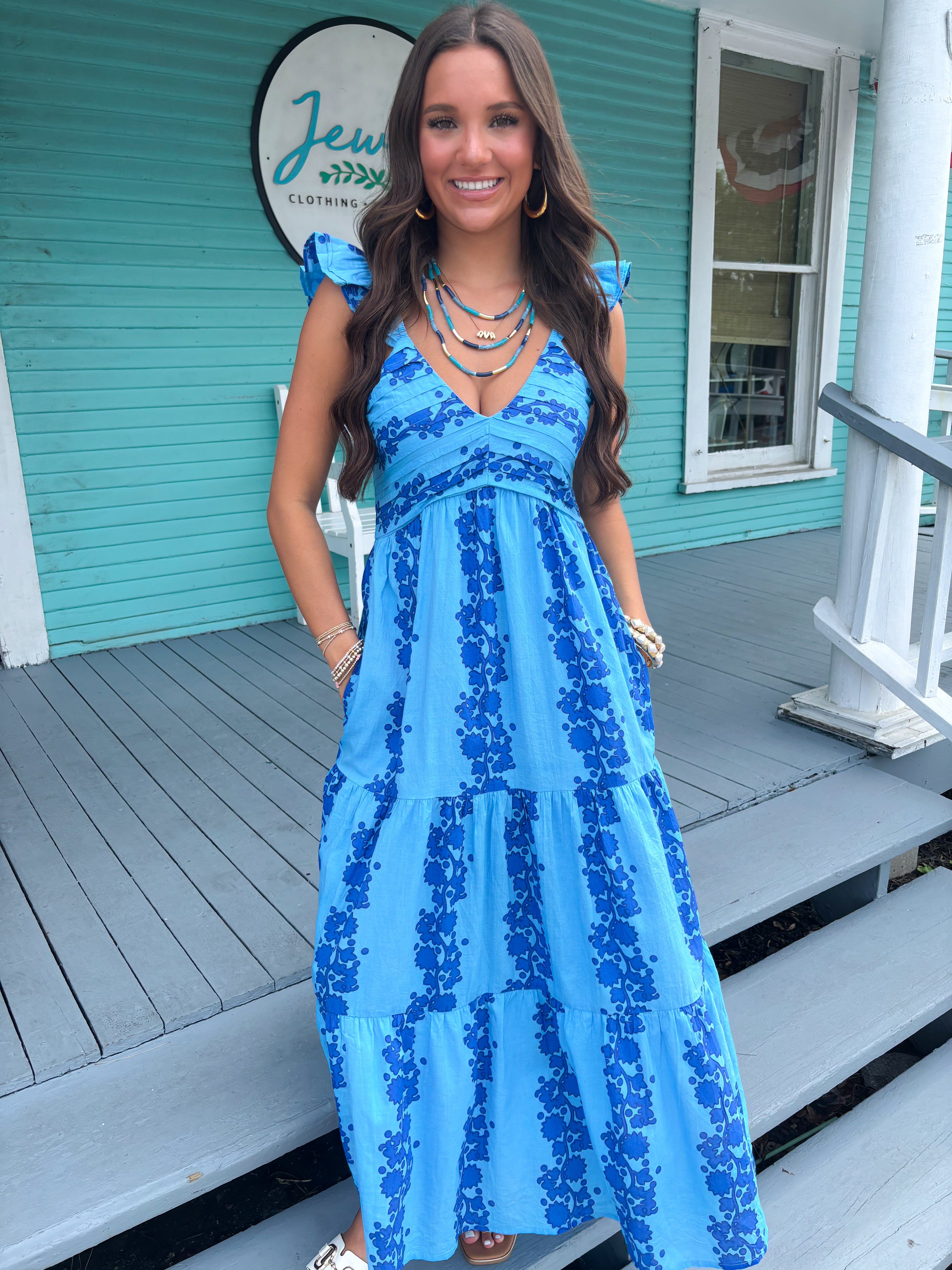THML) The Pamela Floral Midi Dress-Blue – Jewels Clothing and Accessories THML) The Pamela Floral Midi Dress-Blue – Jewels Clothing and Accessories