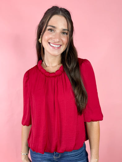 The Ainsley Billowy Blouse-Crimson Red