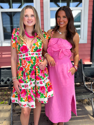 The Cora Floral Tie Dress-Pink