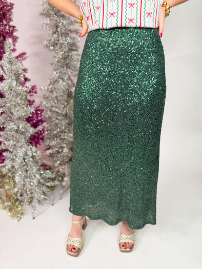 green sequin skirt
