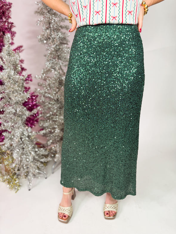 green sequin skirt