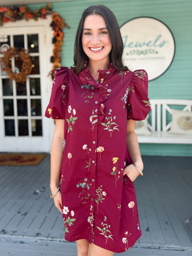 The Hazel Floral Dress-Burgundy