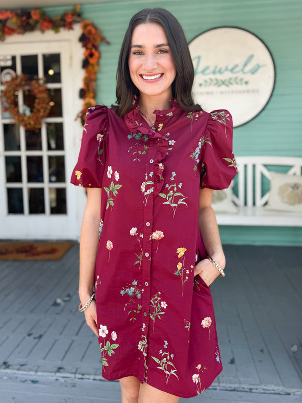 The Hazel Floral Dress-Burgundy