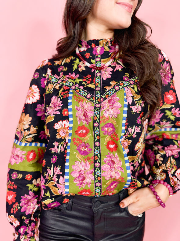 The Lucy Floral Printed Top-Black