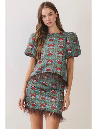 The Silvia Jacquard Feather Set-Teal