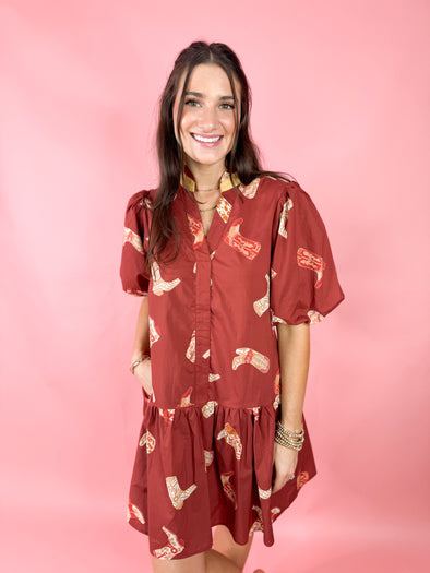 (THML) The Boots Dress-Burgundy