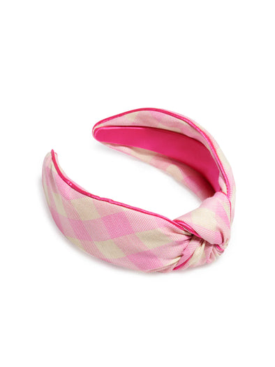 The Plaid Knotted Headband-Pink