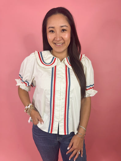 (THML) The Parker Collar Top-White