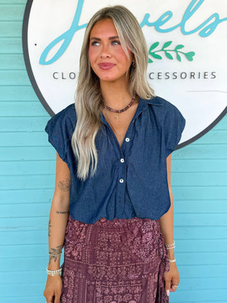 (THML) The Dezieree Bubble Top-Denim
