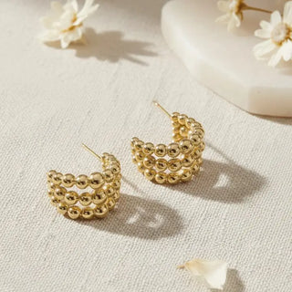Trio Beaded Hoop Earrings-Gold
