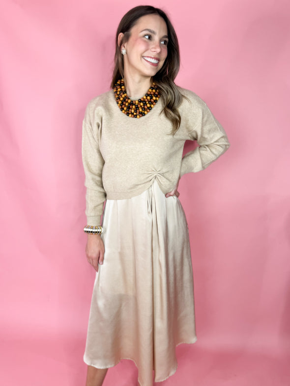 The Celeste Sweater Dress Set-Champagne