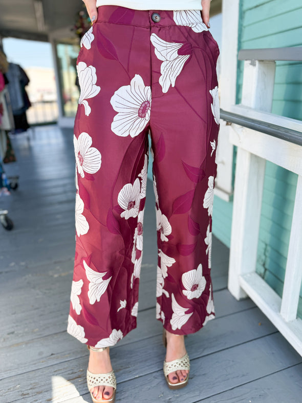 The Cecily Floral Pant-Ruby