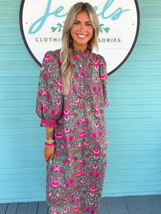 The Manny Floral Midi Dress-Pine